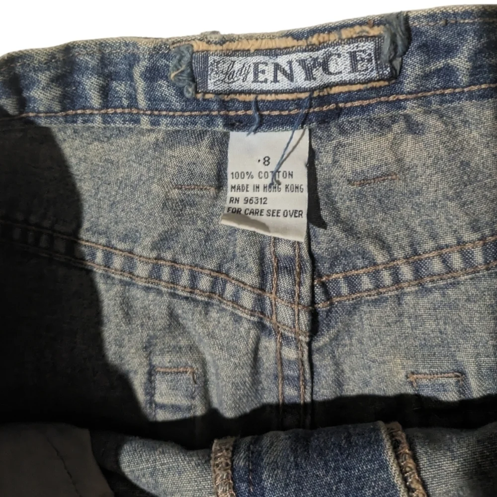 Vintage 90s Lady Enyce Denim Midi Skirt Y2K Painted Graphic Streetwear Size 8
